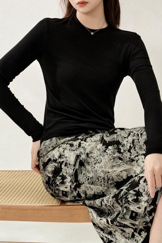 D121823云感"桑蚕丝山羊绒圆领百搭长袖云朵T恤 商品图7