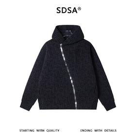 SDSA男士秋冬新款痞帅男装美式提花字母线条斜拉链连帽卫衣百搭宽