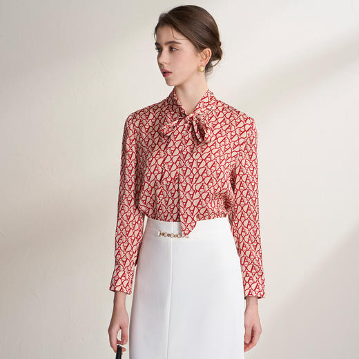 EITIE爱特爱复古飘带气质通勤直筒显瘦印花衬衫上衣2025春季新款8109806 商品图2