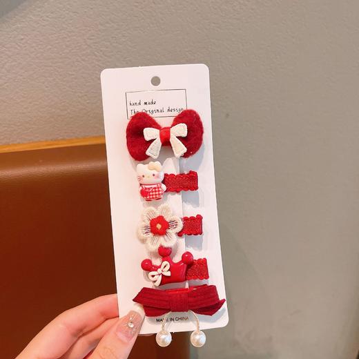 【新年红可爱儿童蝴蝶结发夹】女童花朵卡通侧边夹 宝宝过年鸭嘴夹头饰 商品图6