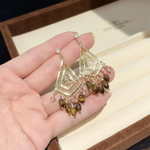 波西米亚复古风虎眼石流苏耳饰-纪念日百货门店同款168046424 商品图1