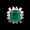 独角鹿西洋古董20世纪欧洲出品玛格丽特款花叶造型铂金镶嵌哥伦比亚祖母绿及钻石戒指 商品缩略图0