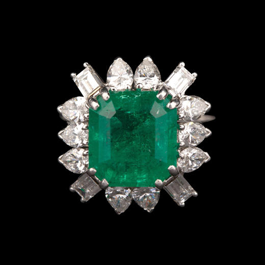 独角鹿西洋古董20世纪欧洲出品玛格丽特款花叶造型铂金镶嵌哥伦比亚祖母绿及钻石戒指 商品图0