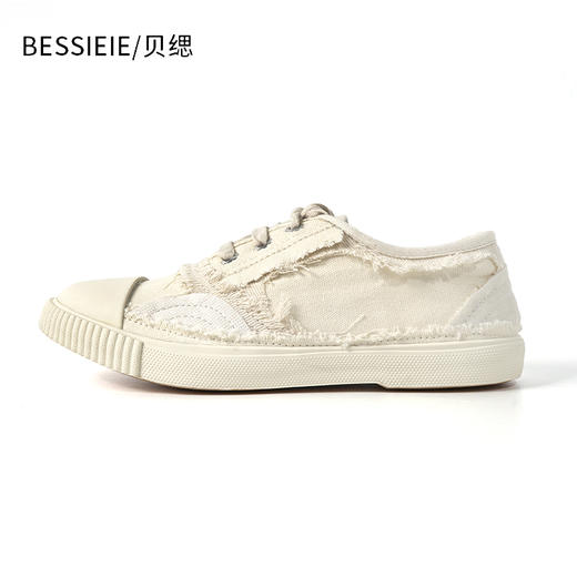 BESSIEIE休闲补丁帆布鞋时尚低帮小白鞋 商品图0