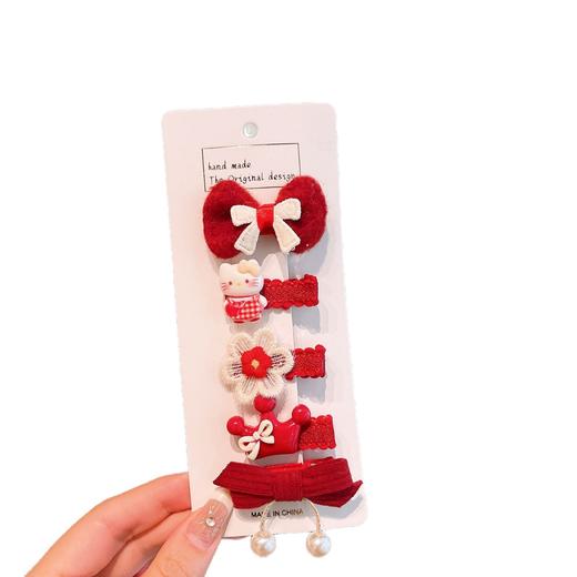 【新年红可爱儿童蝴蝶结发夹】女童花朵卡通侧边夹 宝宝过年鸭嘴夹头饰 商品图4