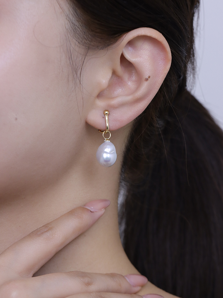 【挚友限定】(挂珠款)18K金可换珠耳夹 极光澳白珍珠巴洛克11-12mm（封板福利 无质量问题不接受7天无理由）