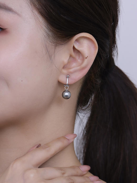 【挚友限定】(经典款/挂珠款)18K金大溪地铂金灰珍珠耳夹 商品图7