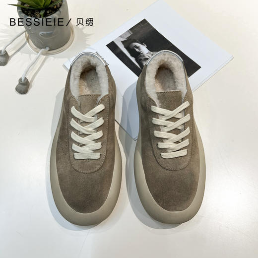 BESSIEIE时尚系带星星面包鞋复古羊毛厚底小脏鞋 商品图3