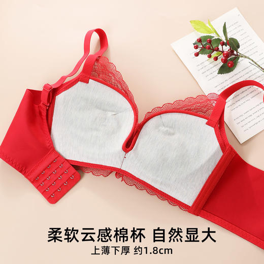 熳洁儿 新年红品内衣小胸显大聚拢内衣云感棉不空杯收副乳蕾丝21761513 商品图1