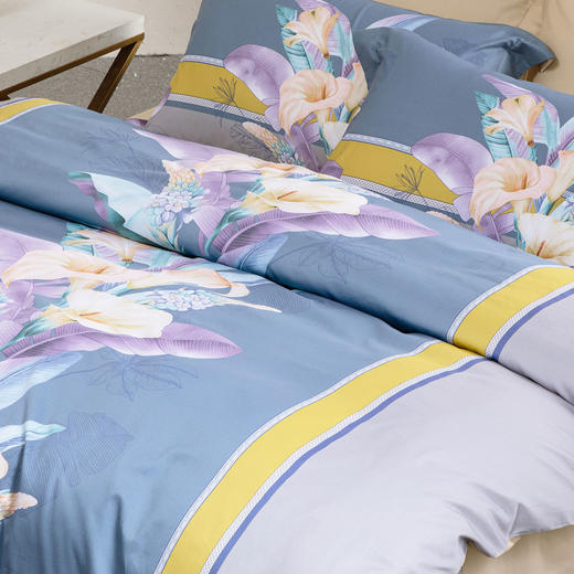 水星家纺全棉长绒棉60s抗菌印花四件套DH 芋见天南星 1.5米床 124800 商品图5