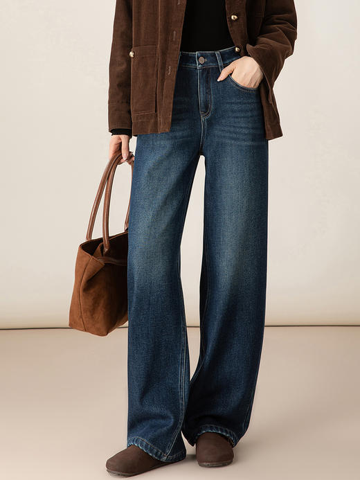 土耳其筷子腿贝贝密绒长直筒牛仔裤 商品图2