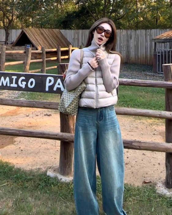 【Spring Wave针织袖拼接90白鸭绒羽绒服】轻便，修身，保暖，便携，