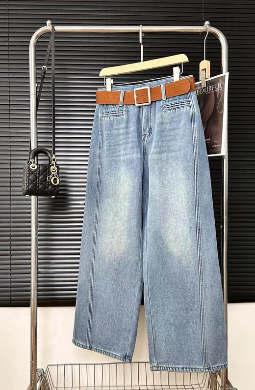 D121812冬季加绒加厚弯刀牛仔裤一字假口袋高腰显瘦阔腿牛仔裤（配腰带） 商品图11