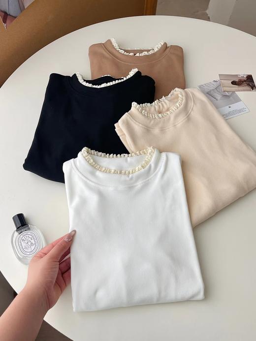 D121801秋冬叠穿爱好者一体绒花边蕾丝衫打底衫 商品图3