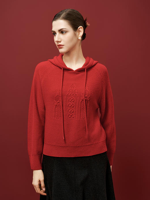 【连帽针织套衫】羊绒世家秋冬新品女士100%山羊绒休闲运动针织衫 商品图1