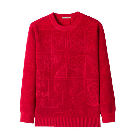 圣得西2025年冬季新款男士厚毛衫新中式提花圆领不易起球针织衫 商品图11