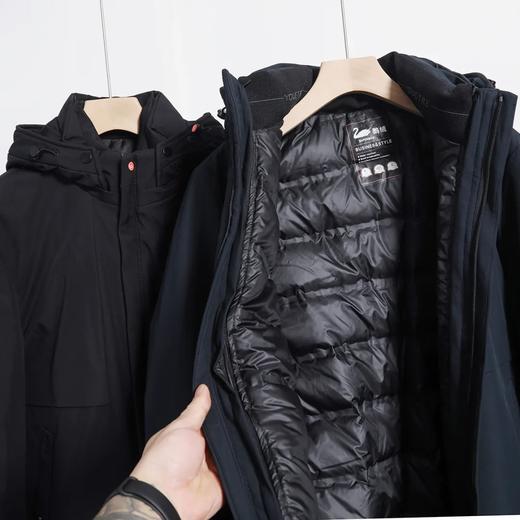 D121821三合一轻商务男士冬季连帽90%白鹅绒中长款羽绒服外套 商品图3