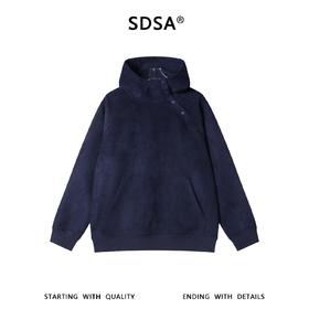 SDSA男士秋冬新款痞帅男装潮牌植绒斜按扣立领连帽卫衣百搭宽松潮