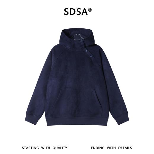SDSA男士秋冬新款痞帅男装潮牌植绒斜按扣立领连帽卫衣百搭宽松潮 商品图0