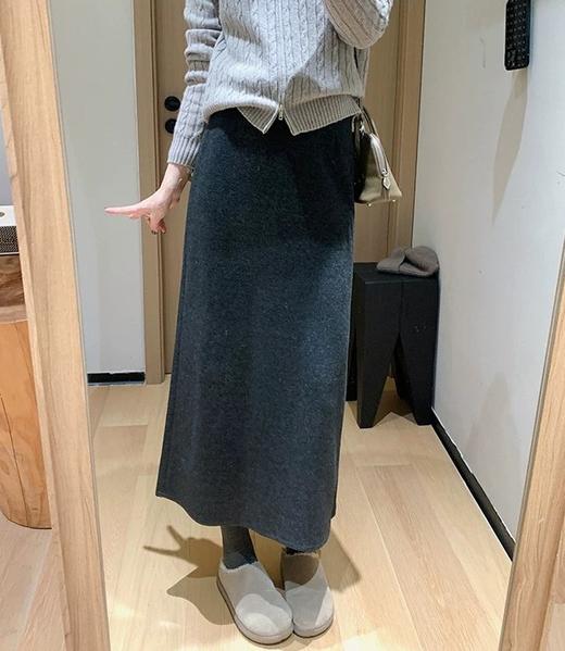 二店y 【3228】醋酸羊毛~高腰显瘦 毛呢混纺后中开叉半身裙 商品图5