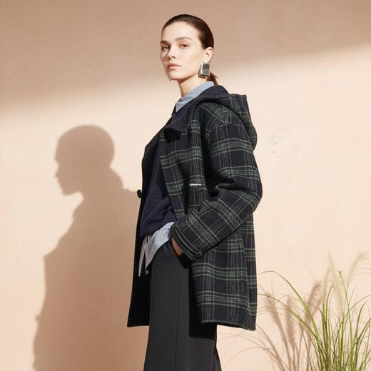 Famecoco范可儿学院风格纹连帽羊毛双面尼大衣外套短款FAD8AR106 商品图2