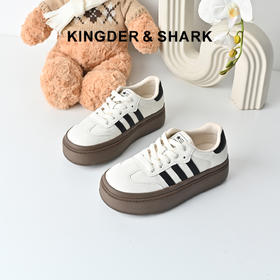 经典鲨2025年冬季专柜新品牛皮革圆头系带加绒休闲德训鞋女KW313-558181