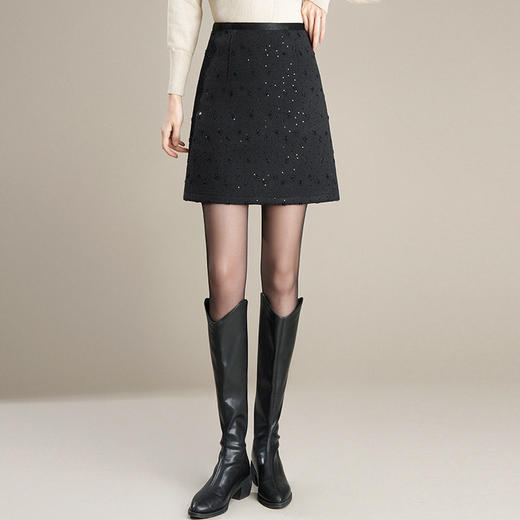 「自」全新升级【铂金会员146/天猫189/差价43】(13351)洛诗琳重工小香风半身裙2025秋冬新款气质亮片包臀裙A字裙 商品图2