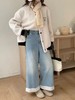 D121810冬季新款拼接羊羔毛高腰复合绒加厚直筒九分牛仔裤 商品缩略图3