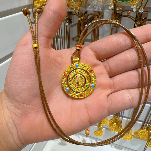 【沙金项链】敦煌小众镀金古法沙金转运罗盘吊坠 男女式古币项链 商品图1