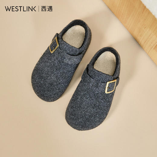 西遇内增高加绒毛呢勃肯鞋女冬季新款厚底保暖毛毛一脚蹬棉鞋V0057363 商品图0