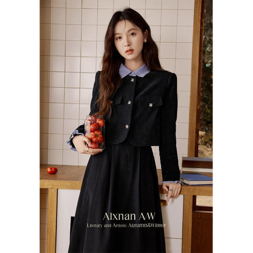 【65折秒杀】鹿向南「海蓝玫瑰」收腰衬衫连衣裙2025秋冬新款L39679 商品图0