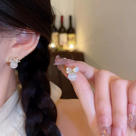 小清新甜美猫眼石耳钉蝴蝶结闪锆高级感耳饰-160711830 商品图2
