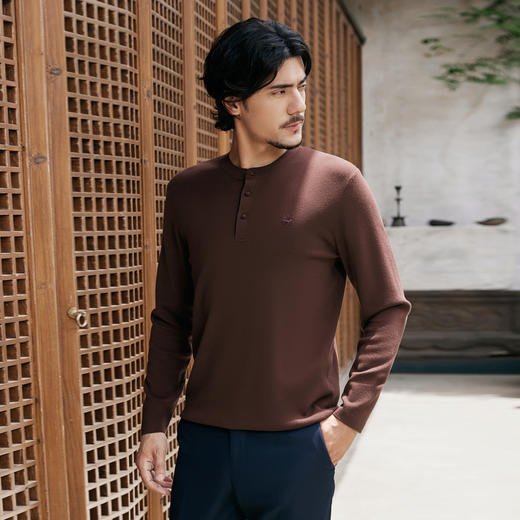 【国风新中式/含羊毛】柒牌中华立领盘扣柔软2025秋季套头薄毛衫 商品图1