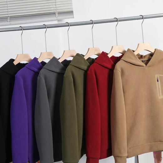 D121822秋冬双面绒防风保暖加厚加绒男士连帽套头休闲宽松卫衣。 商品图1