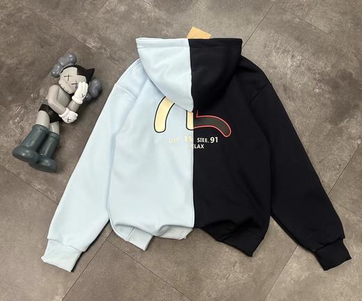 D121831冬季新款加绒加厚拼接连帽卫衣男女同款 商品图1