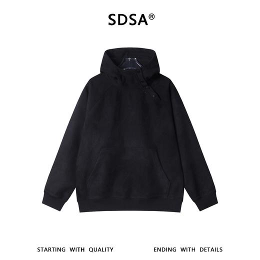 SDSA男士秋冬新款痞帅男装潮牌植绒斜按扣立领连帽卫衣百搭宽松潮 商品图0