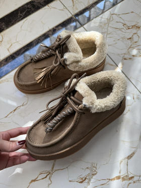 1210-2 TR新款 牛巴戈鞋面 羊羔毛内里 生胶大底 唐卡风吊坠 系带乐福鞋 保暖包子鞋 卡码选大 我穿37