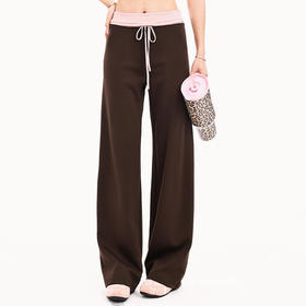 跃牌【禅语梵心】撞色宽边休闲裤系绳直筒瑜伽长裤女运动修身翘臀裤CK3548