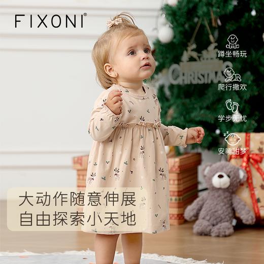 【云优选】FIXONI 丹麦婴儿小鹿圣诞印花套头包屁衣长裤连体衣包屁裙 商品图4