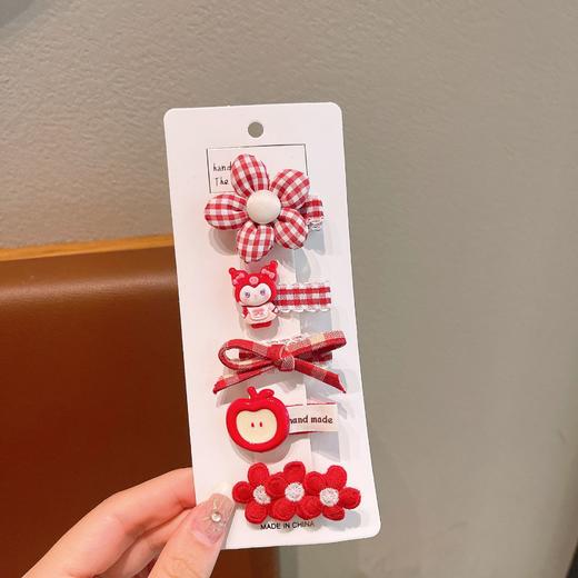 【新年红可爱儿童蝴蝶结发夹】女童花朵卡通侧边夹 宝宝过年鸭嘴夹头饰 商品图5