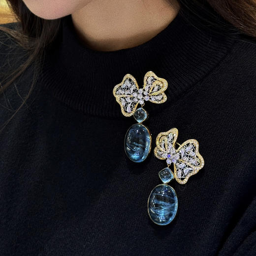 VINTAGE系列 18K镶钻石和海蓝宝石 胸针一组 商品图2