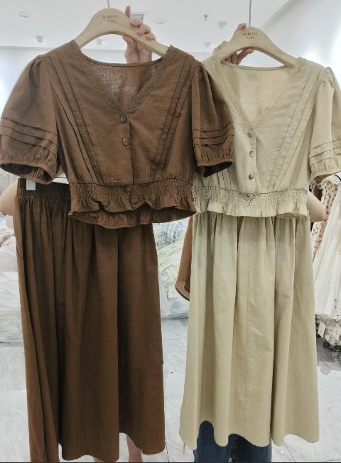 【直播专供款】ENJOY2023年夏季V领净色棉麻质感套装 152144046 商品图0