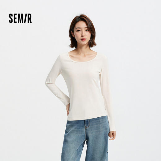 森马内衣女春季舒适纯色打底衫通勤百搭发热圆领上衣可内搭可外穿 商品图1