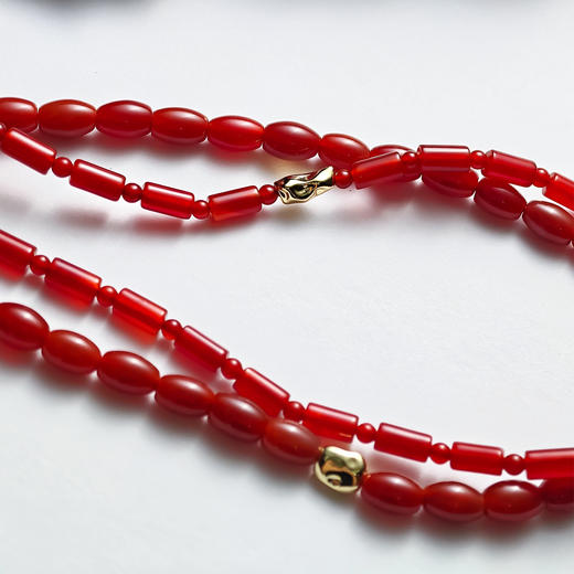 ELOANE GALLERY落岸 双层红玛瑙点缀不规则金属串珠项链ORIENT红韵系列 商品图4
