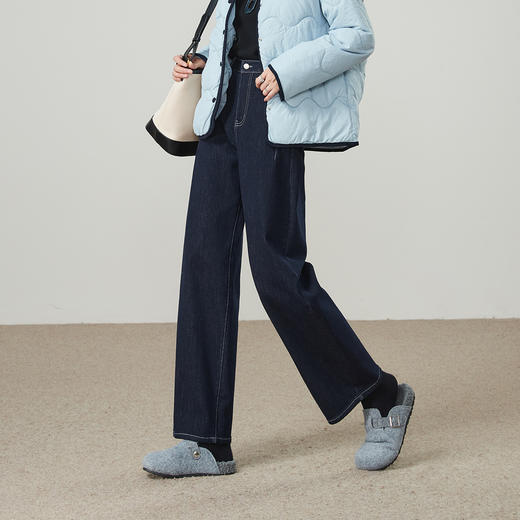 【加厚-香蕉-牛仔】逸阳秋冬高腰不易褪色复古拉毛阔腿哈伦裤子8765V 商品图3