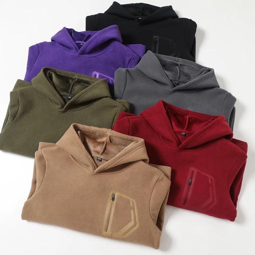 D121822秋冬双面绒防风保暖加厚加绒男士连帽套头休闲宽松卫衣。 商品图3