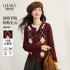 【12/17新品】熙世界学院风撞色菱形格毛衣短外套女秋冬复古北极绒加厚针织开衫 商品缩略图0