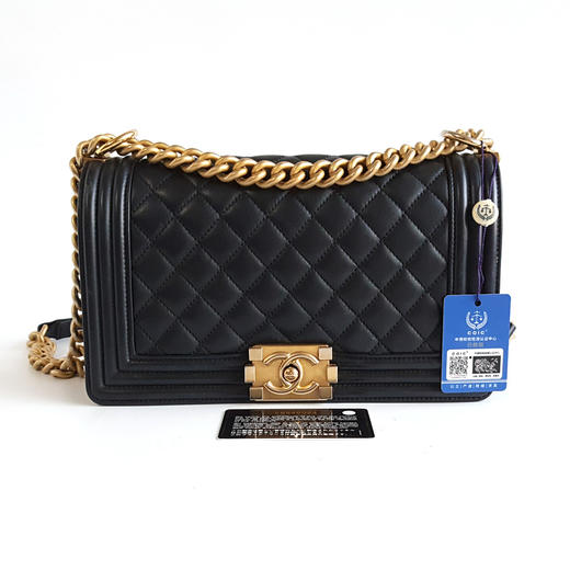 【95新】CHANEL香奈儿LeboyA67086 Y09939 94305中号黑金牛皮Leboy链条包单肩斜挎包女士 121225AK07 商品图1