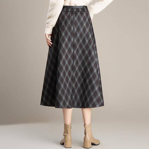 QYM 1621-Y毛呢格子半身裙高腰遮胯A字通勤裙 商品图2