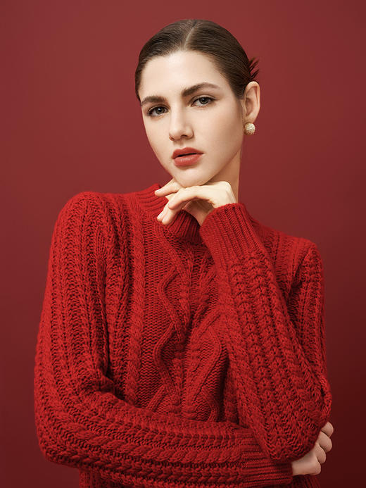 【粗棒针羊绒衫】羊绒世家秋冬新品女士100%山羊绒圆领内搭保暖毛衣 商品图0